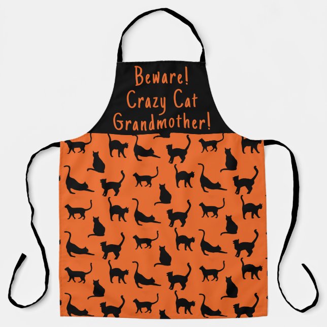 Customised Crazy Cat Grandmother Halloween Apron (Front)