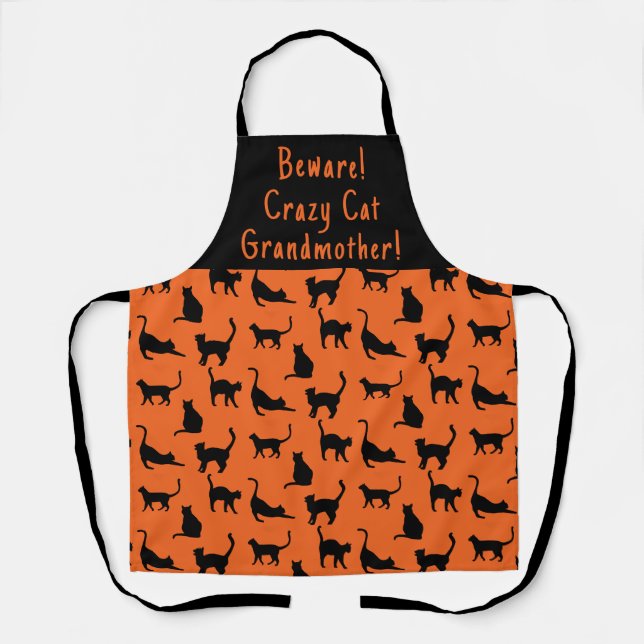 Customised Crazy Cat Grandmother Halloween  Apron (Front)