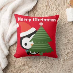Customised Cute Christmas Penguin Kids' Throw Pill Cushion