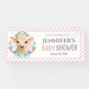 Customised Cute Cow Pink Floral Baby Shower Banner