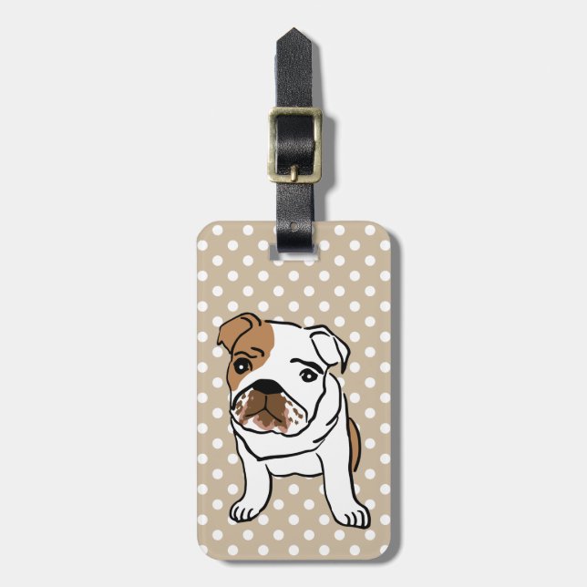 Customised Cute English Bulldog Illustration Luggage Tag (Front Vertical)
