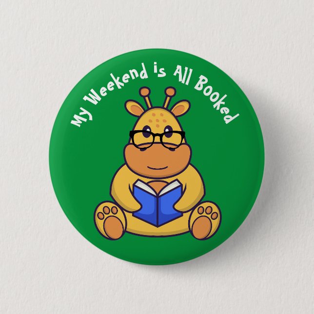 Customised Cute funny giraffe reading book  6 Cm Round Badge (Front)