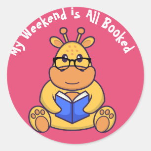 Customised Cute funny giraffe reading book Classic Round Sticker