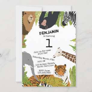 Customised Cute Jungle Animals Safari Kids Invitation
