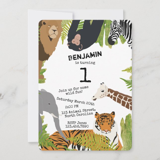 Customised Cute Jungle Animals Safari Kids Party Invitation (Front)