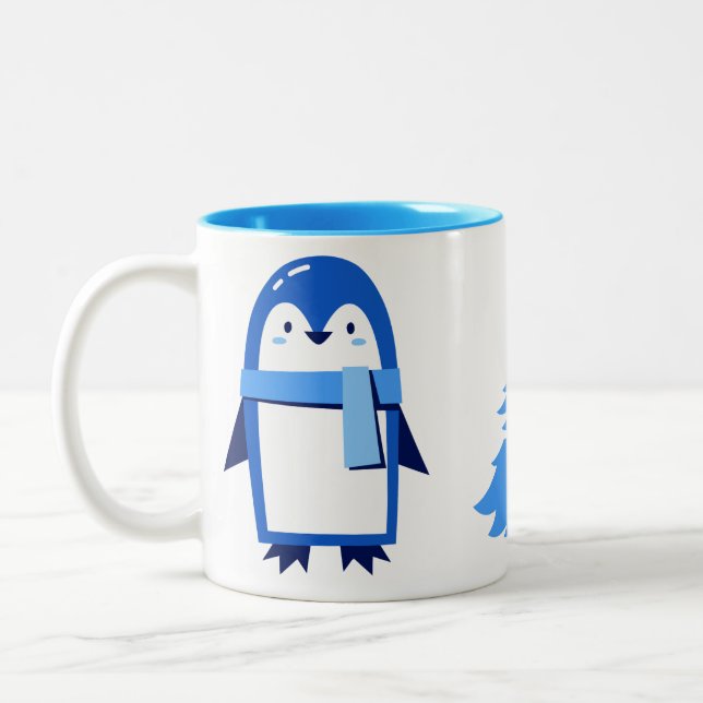 Customised Cute Penguin White Christmas  Two-Tone Coffee Mug (Left)