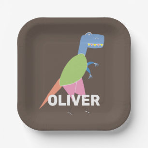Customised Cute T Rex Dinosaur Kids Birthday   Paper Plate