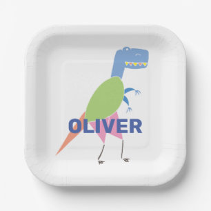 Customised Cute T Rex Dinosaur Kids Birthday Paper Plate