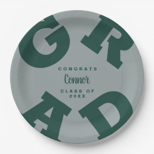Customised Dark Green and Grey Graduation Paper Plate