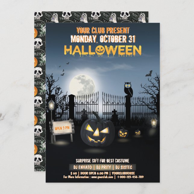 Customised Dark Haunted House Halloween Party Invitation (Front/Back)
