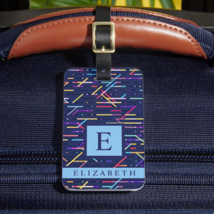 Customised Dark Navy Blue Abstract Pattern Luggage Tag