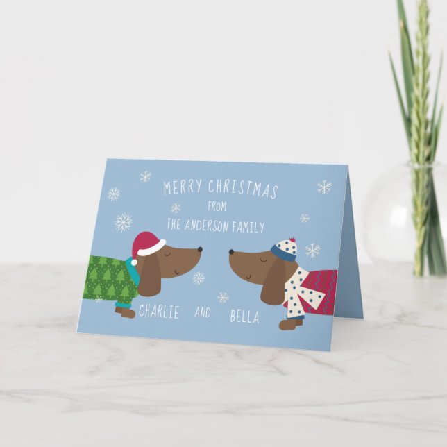 Customised Daschund Cute Cartoon Christmas Card (Front)