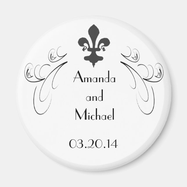 Customised Decorative Fleur de Lis Wedding Magnet (Front)
