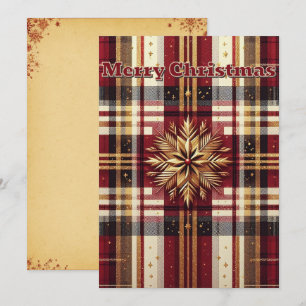 Customised Deep Red and Gold Festive Plaid Holiday Card