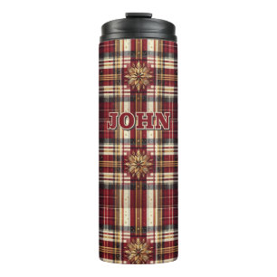 Customised Deep Red and Gold Festive Plaid  Thermal Tumbler