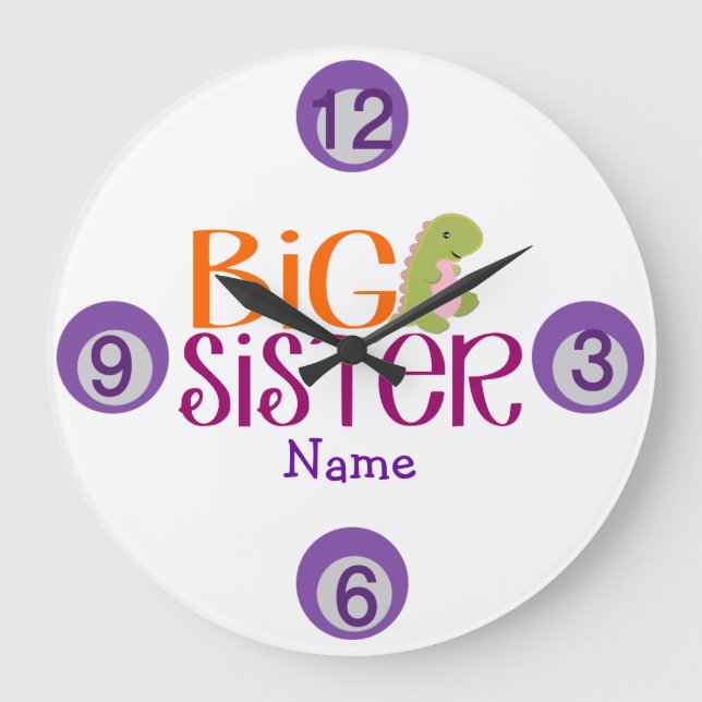 Customised Dinosaur Big Sister Wall Clock (Front)