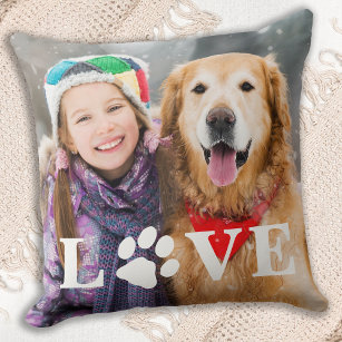 Customised Dog Lover LOVE Paw Print Pet Photo Cushion