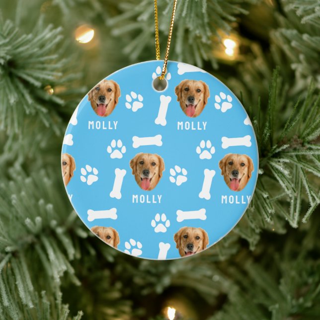 Customised Dog Pet Photo & Name Blue Ceramic Tree Decoration (Tree)