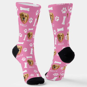 Customised Dog Pet Photo & Name Pink Socks