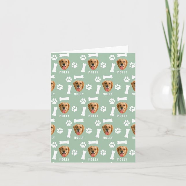 Customised Dog Pet Photo & Name Sage Green Card (Front)