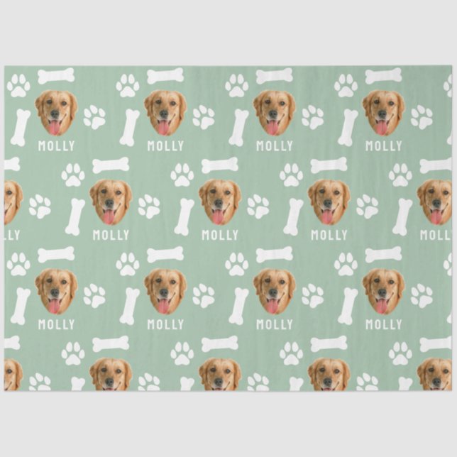 Customised Dog Pet Photo & Name Sage Green Tissue Paper (Front)