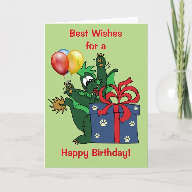 Customised Dragon Happy Birthday Present Balloons Card (Front)