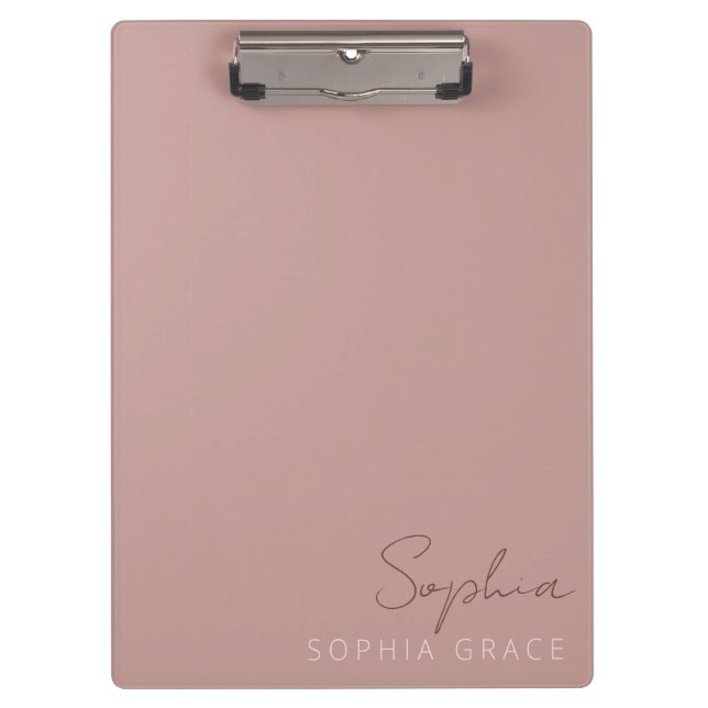 Customised Dusty Rose Modern Monogram Name  Clipboard (Front)