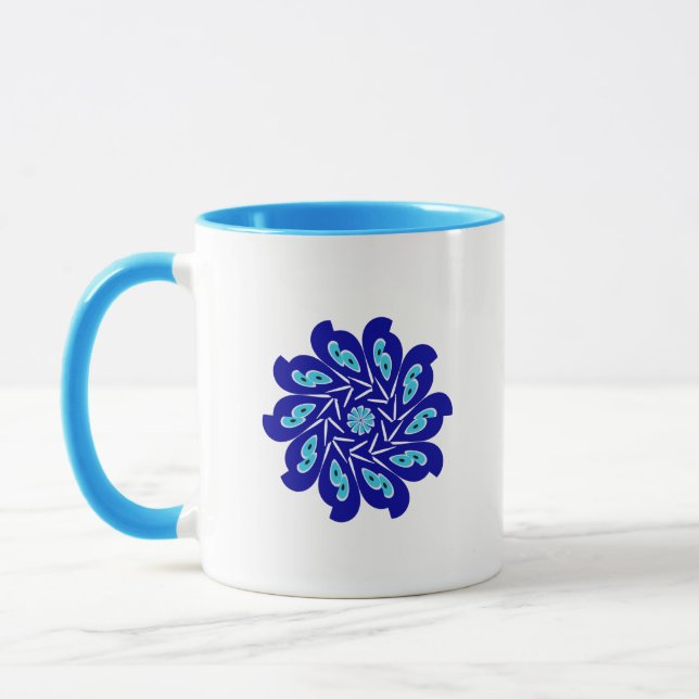 Customised Elegant, Abstract Blue Evil Eye Flower Mug (Left)