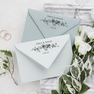 Customised Elegant Engraved Blue Floral  Rubber Stamp