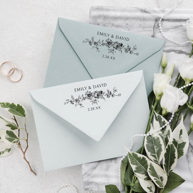 Customised Elegant Engraved Blue Floral  Rubber Stamp (Creator Uploaded)