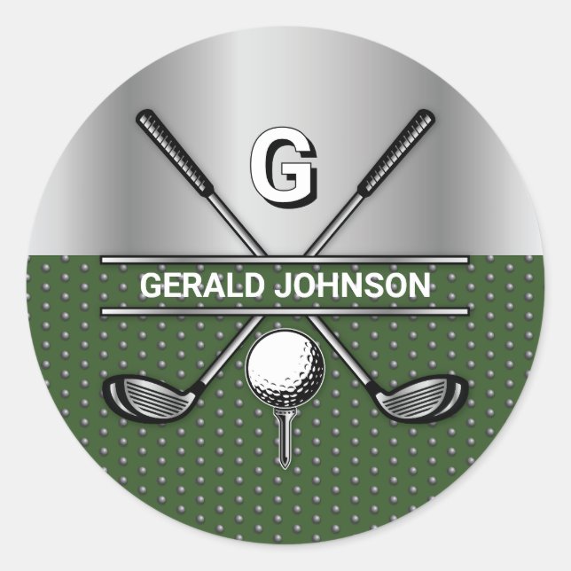 Customised Elegant Golf Monogram Logo Classic Round Sticker (Front)
