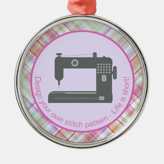Customised Elegant Plaid Sewing Machine Pink Quote Metal Tree Decoration (Front)