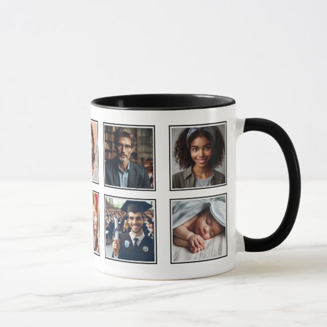 Customised Elegant Ten Photo Collage Black White Mug (Right)