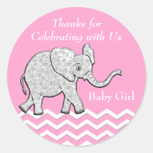 Customised Elephant Thank You Baby Shower Stickers