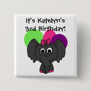 Customised Elephant With Balloons Birthday Button