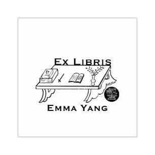 Customised Ex Libris reading table with books Rubber Stamp
