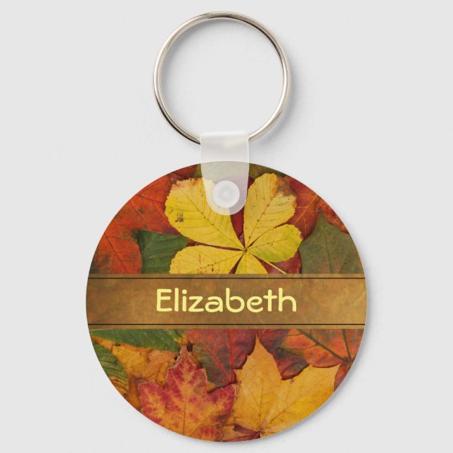 Customised Fall Foliage Leaves Key Ring (Front)