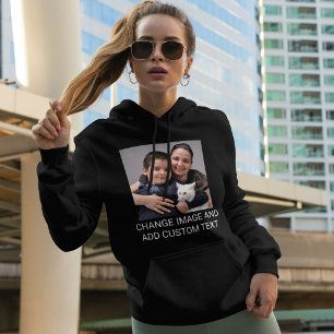 Customised Family Pet Photo Fun Text Cat Mum Black Hoodie