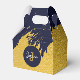 Customised Faux Gold Brushstrokes with Navy Blue Favour Box