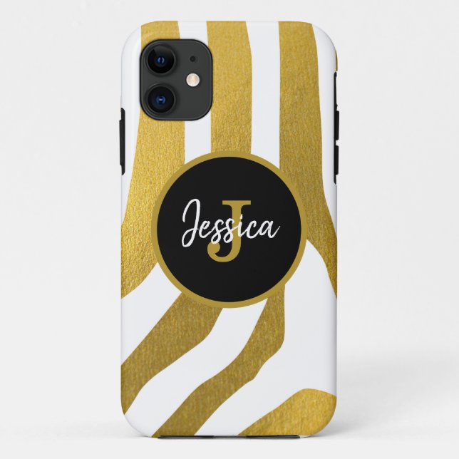 Customised Faux Gold Zebra Print Stripes Pattern Case-Mate iPhone Case (Back)