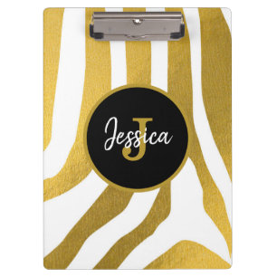 Customised Faux Gold Zebra Print Stripes Pattern Clipboard
