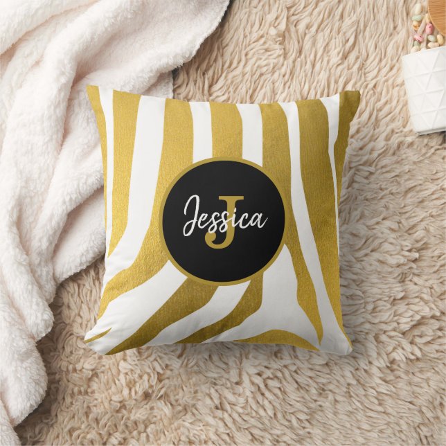 Customised Faux Gold Zebra Print Stripes Pattern Cushion (Blanket)