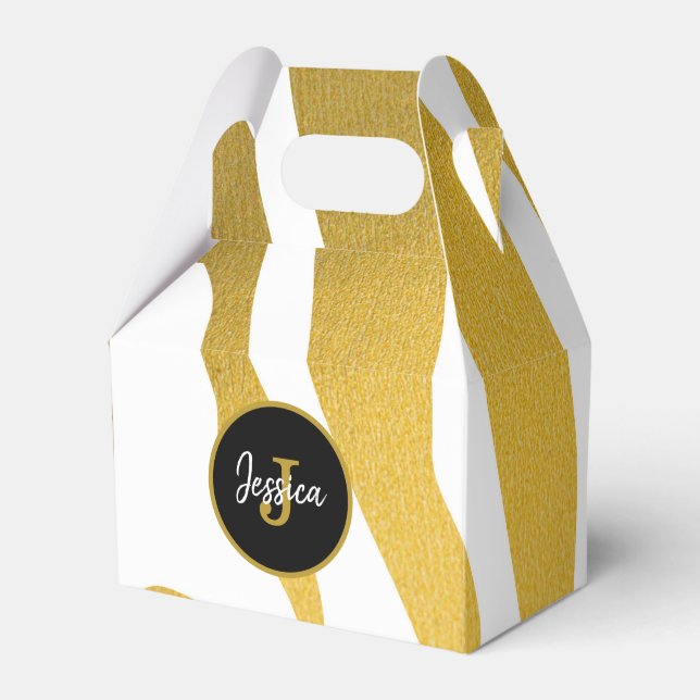 Customised Faux Gold Zebra Print Stripes Pattern Favour Box (Front Side)