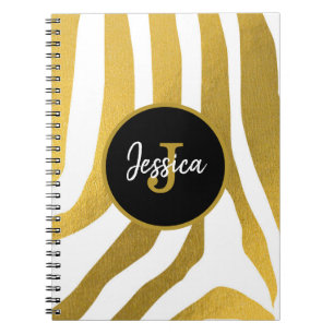 Customised Faux Gold Zebra Print Stripes Pattern Notebook