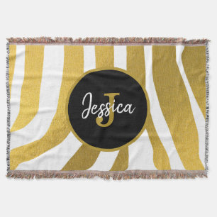 Customised Faux Gold Zebra Print Stripes Pattern Throw Blanket