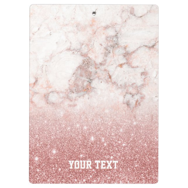 Customised Faux Rose Gold Glitter White Marble Clipboard (Back)