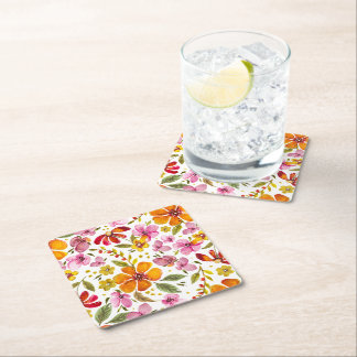 Customised Finally Spring Watercolor Floral Square Paper Coaster