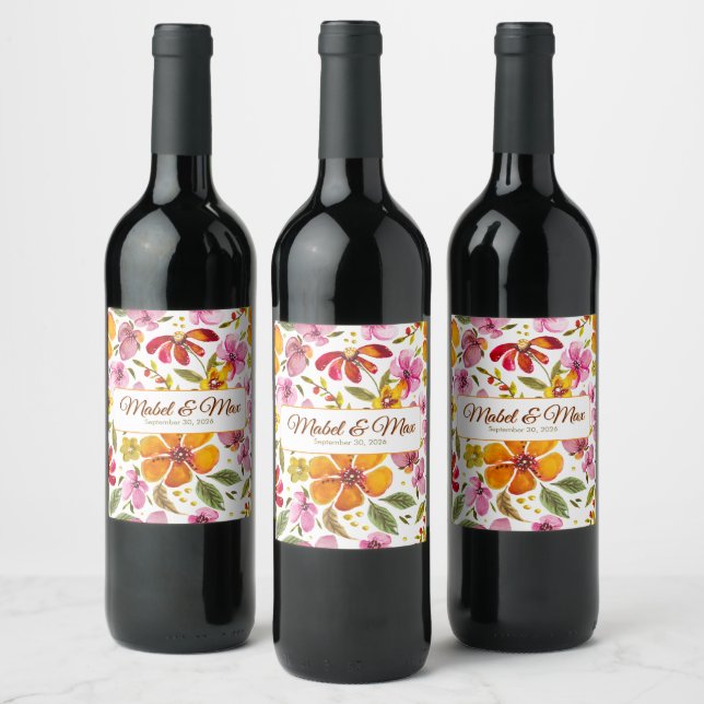 Customised Finally Spring Watercolor Floral  Wine Label (Bottles)