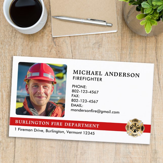 Customised Fire Department Logo Firefighter Photo Business Card (Creator Uploaded)