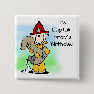 Customised Firefighter 3rd Birthday Button